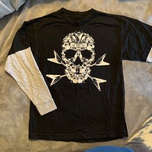 Orbit black & gray long sleeve shirt with white skull/musician graphic